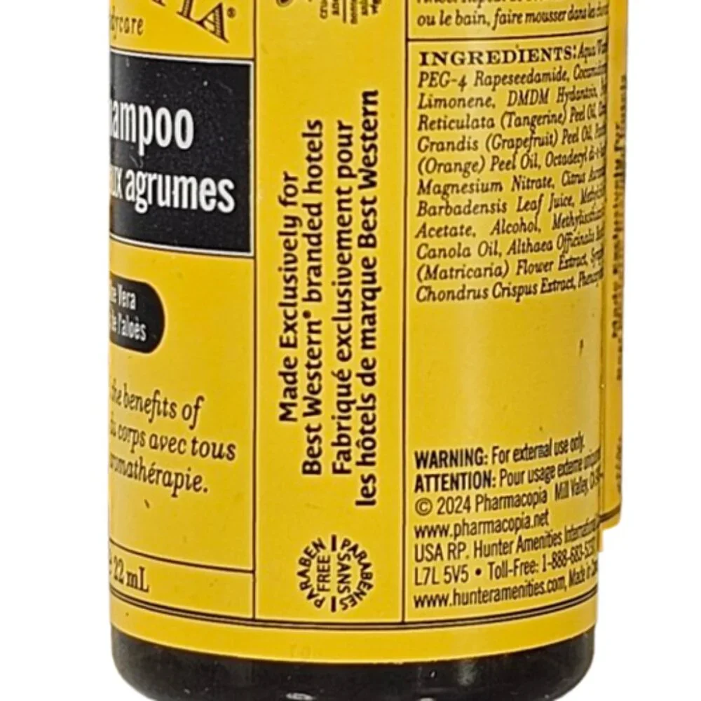 Set of 5 Pharmacopia Citrus Shampoo Vera Aromatherapy 0.75 Fl Oz Travel Bottle